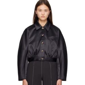 GANNI Double Satin Short Jacket — Black